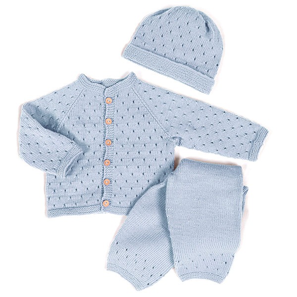 Stickat set Bebisset Madicken - garnpaket i Bluum Soft Merino Ull